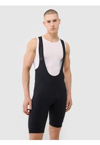 4f - 4F Legginsy krótkie rowerowe z żelowo-piankową wkładką i szelkami męskie - czarne XL. Kolor: czarny. Materiał: dzianina, włókno, poliester, syntetyk, materiał, tkanina, elastan. Długość: krótkie. Wzór: gładki, ze splotem. Sport: kolarstwo