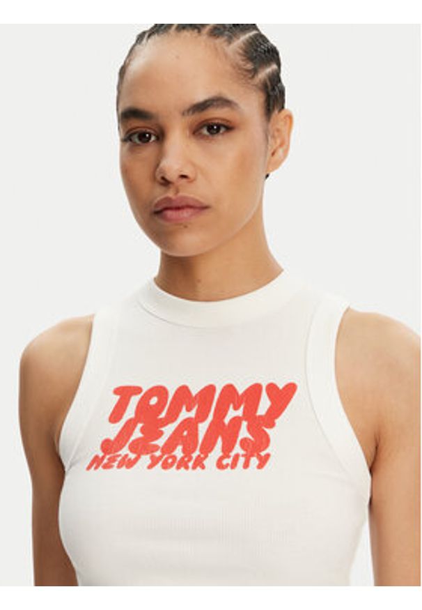 Tommy Jeans Top DW0DW21339 Écru Slim Fit. Materiał: bawełna