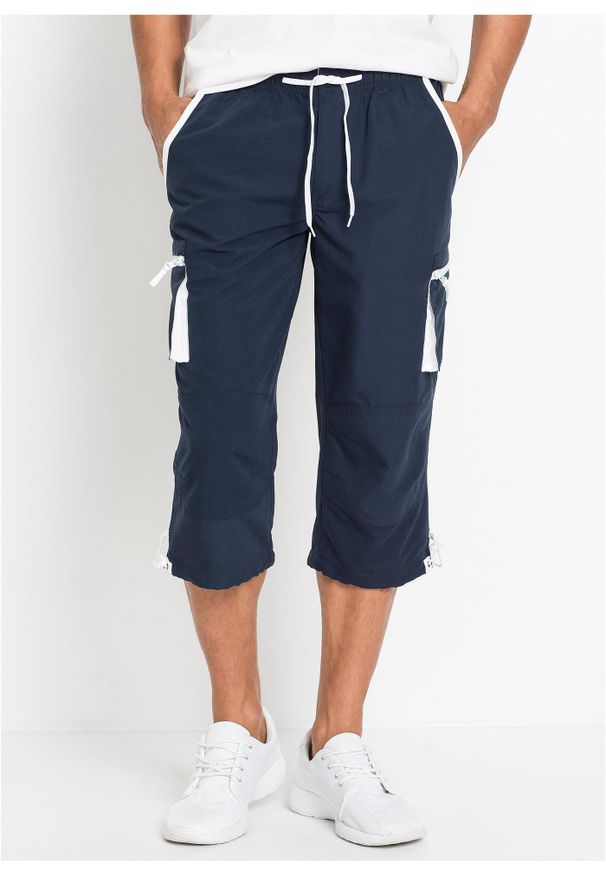 bonprix - Spodnie 3/4 z mikrofazy, z gumką w talii. Kolor: niebieski. Styl: sportowy