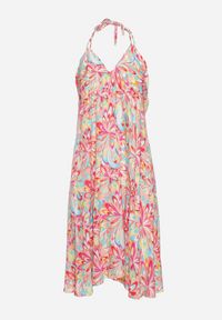 Born2be - Różowa Bawełniana Sukienka z Wiązaniem na Szyi i Plecach Risalliem. Kolor: różowy. Materiał: bawełna. Typ sukienki: rozkloszowane #6