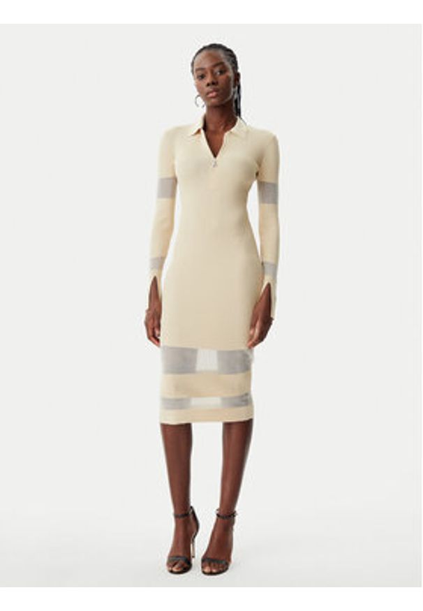Patrizia Pepe Sukienka dzianinowa 8A1420/K078-B814 Beżowy Slim Fit. Kolor: beżowy. Materiał: wiskoza