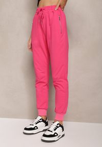 Renee - Fuksjowe Dresowe Spodnie Bawełniane Joggery z Kieszeniami na Suwaki Bieitta. Kolor: różowy. Materiał: dresówka, bawełna