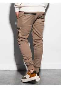 Ombre Clothing - Spodnie męskie dresowe joggery P917 - brązowe - XL. Kolor: brązowy. Materiał: dresówka. Wzór: gładki