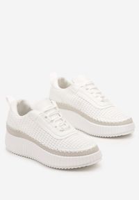 Born2be - Białe Sneakersy do Kostki na Platformie ze Sznurowaniami Fropia. Nosek buta: okrągły. Zapięcie: sznurówki. Kolor: biały. Materiał: materiał. Obcas: na platformie. Wysokość obcasa: niski #6
