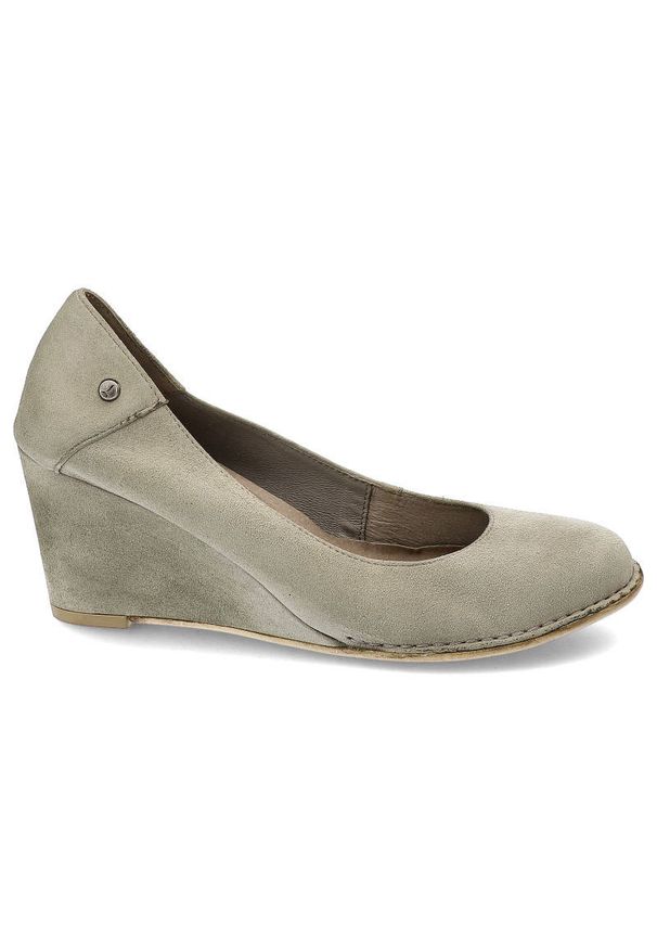 Szare Czółenka Lemar Eleganckie Skórzane Buty. Zapięcie: bez zapięcia. Kolor: szary. Materiał: skóra. Szerokość cholewki: normalna. Wzór: motyw zwierzęcy, nadruk. Obcas: na koturnie. Styl: elegancki. Wysokość obcasa: średni