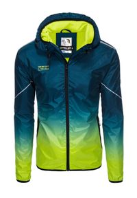 Ombre Clothing - Sportowa kurtka męska ombre z odblaskami i polarową podszewką – turkusowo-limonkowa V1. Kolor: turkusowy. Materiał: polar. Wzór: nadruk, napisy, gradientowy. Styl: sportowy #6