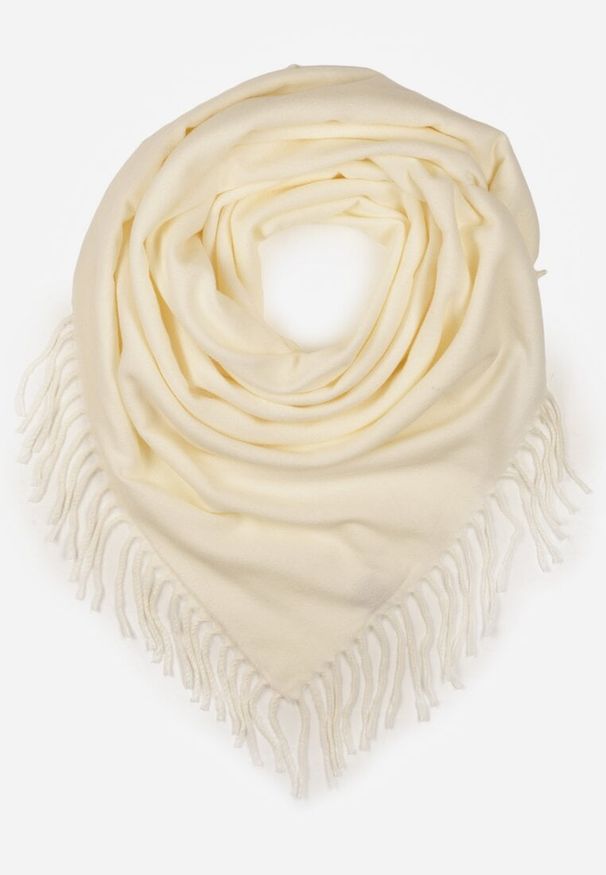 Born2be - Jasnobeżowy Gładki Szalik z Frędzlami Vetiela. Okazja: na co dzień. Kolor: beżowy. Materiał: jeans. Wzór: gładki. Sezon: zima, jesień. Styl: casual, elegancki