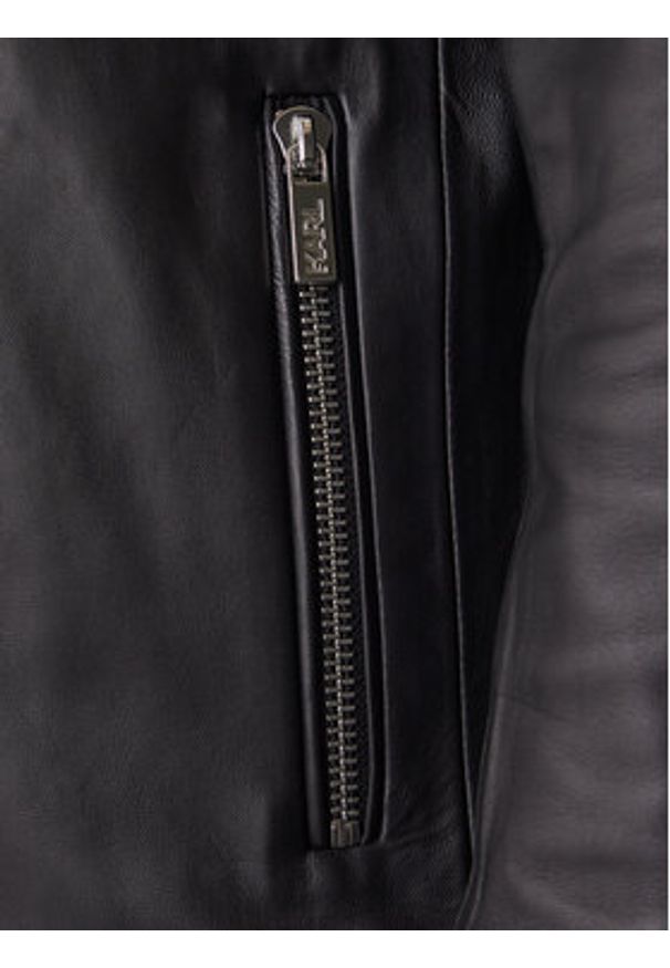 Karl Lagerfeld - KARL LAGERFELD Kurtka skórzana 555022 561421 Czarny Slim Fit. Typ kołnierza: dekolt w karo. Kolor: czarny. Materiał: skóra