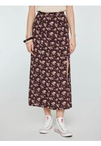 Big-Star - Spódnica damska midi w kwiatowy wzór brązowa Shimenita 804. Kolor: brązowy. Materiał: wiskoza, materiał, tkanina. Wzór: kwiaty. Styl: klasyczny #2