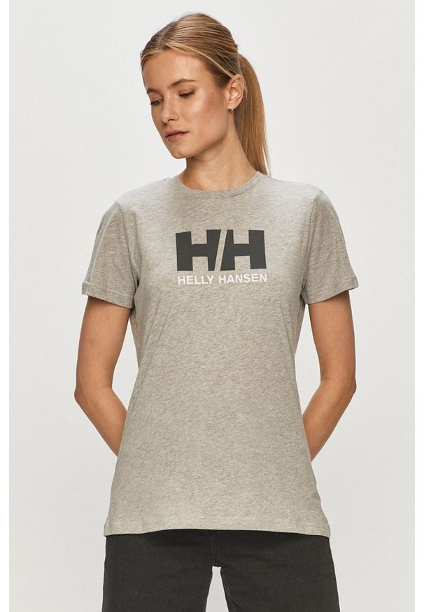 Helly Hansen T-shirt bawełniany. Okazja: na co dzień. Kolor: szary. Materiał: bawełna. Wzór: nadruk. Styl: casual