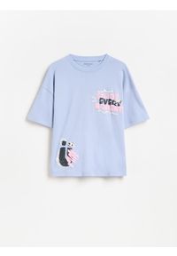 Reserved - Bawełniany t-shirt z nadrukiem - jasnoniebieski. Kolor: niebieski. Materiał: bawełna. Wzór: nadruk #1