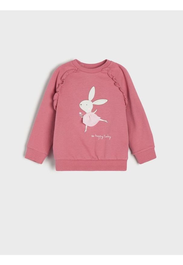 Sinsay - Bluza z falbankami - różowy. Typ kołnierza: kołnierz z falbankami. Kolor: różowy. Wzór: nadruk