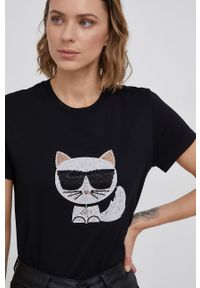 Karl Lagerfeld - T-shirt bawełniany 216W1732.51. Okazja: na co dzień. Kolor: czarny. Materiał: bawełna. Wzór: aplikacja. Styl: casual #1