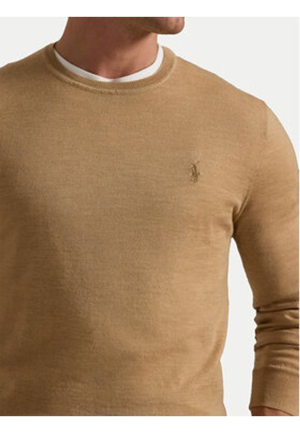 Polo Ralph Lauren Sweter 710946143009 Beżowy Slim Fit. Typ kołnierza: polo. Kolor: beżowy. Materiał: wełna
