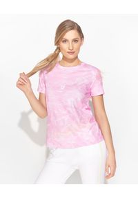 Ice Play - ICE PLAY - Różowy t-shirt we wzory. Kolor: różowy, wielokolorowy, fioletowy. Materiał: bawełna, materiał. Wzór: aplikacja, nadruk. Styl: klasyczny #1
