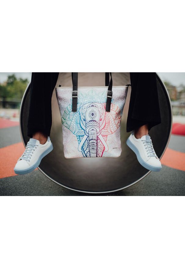 Torebka damska Mumka wegańska shopper Słoń. Wzór: motyw zwierzęcy. Styl: elegancki