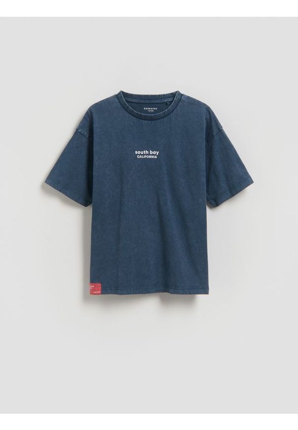 Reserved - Bawełniany t-shirt - granatowy. Kolor: niebieski. Materiał: bawełna