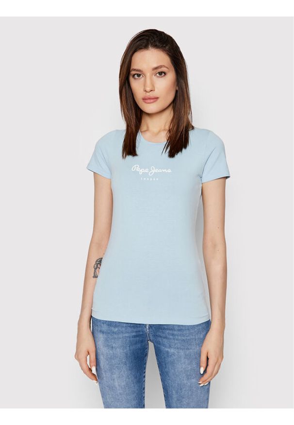 Pepe Jeans T-Shirt New Virgina PL505202 Niebieski Slim Fit. Kolor: niebieski. Materiał: bawełna