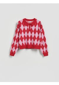 Reserved - Wzorzysty sweter z kołnierzykiem - wielobarwny. Materiał: wiskoza, dzianina