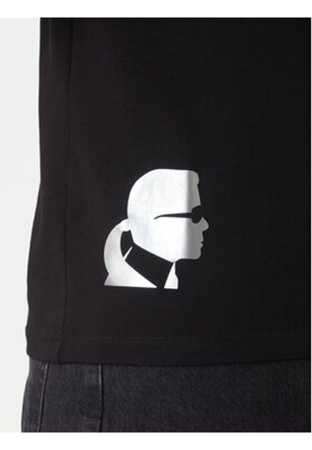 Karl Lagerfeld - KARL LAGERFELD T-Shirt 755403 554235 Czarny Slim Fit. Typ kołnierza: dekolt w karo. Kolor: czarny. Materiał: bawełna