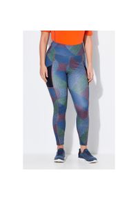 ULLA POPKEN - Damskie Funkcjonalne legginsy pleciony wzór siatkowa kieszeń. Kolekcja: plus size. Kolor: niebieski. Materiał: poliester, materiał