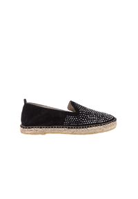 Espadryle Bayla-115 107601 Serraje Negro, Czarny, Skóra naturalna. Okazja: na co dzień. Kolor: czarny. Materiał: skóra. Wzór: aplikacja. Styl: casual #1