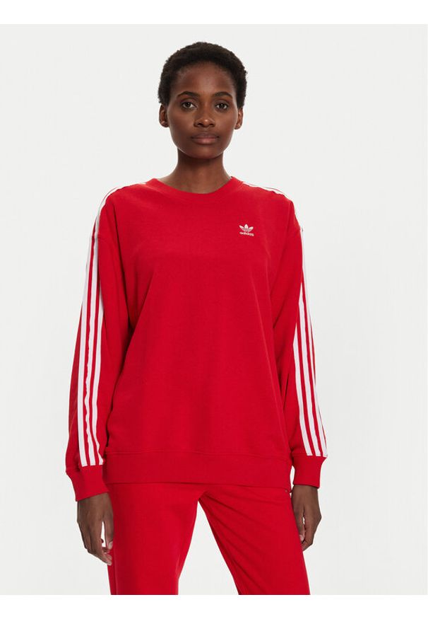 Adidas - adidas Bluza 3-Stripes IN8487 Czerwony Oversize. Kolor: czerwony. Materiał: bawełna