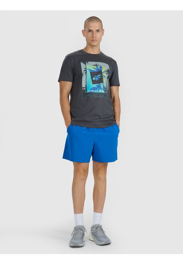 4f - 4F T-shirt regular z nadrukiem męski - szary XXL. Okazja: na co dzień. Kolor: szary. Materiał: jersey, materiał, bawełna. Wzór: nadruk. Sezon: lato. Styl: sportowy, klasyczny, casual