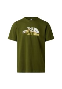 Koszulka męska The North Face Mountain Line 0A8GUXBRI1 - zielona. Kolor: zielony. Materiał: bawełna, materiał. Długość rękawa: krótki rękaw. Długość: krótkie. Wzór: nadruk. Sezon: lato. Sport: wspinaczka #1