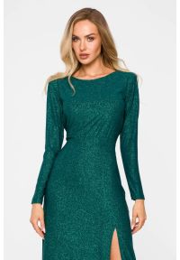 MOE - Suknia wieczorowa z rozcięciem długi rękaw butelkowa zieleń. Okazja: na studniówkę, na ślub cywilny, na wesele, na imprezę. Długość rękawa: długi rękaw. Styl: wizytowy #4