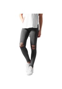 Urban Classics - Damskie klasyczne legginsy miejskie z wycięciami do kolan. Kolor: czarny. Długość: do kolan #1