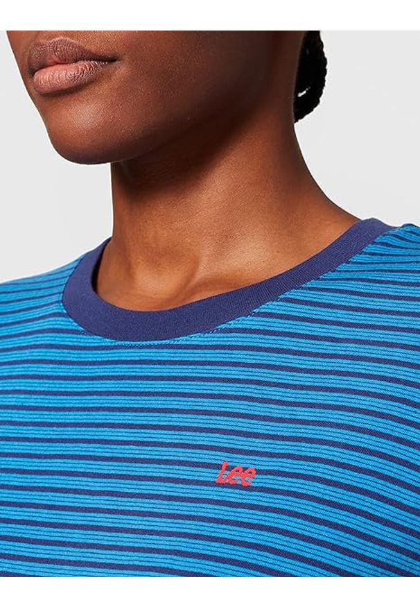 Lee - LEE STRIPE TEE RELAXED FIT DAMSKI T-SHIRT KOSZULKA LOGO DIPPED BLUE L43LAYLA 112109672