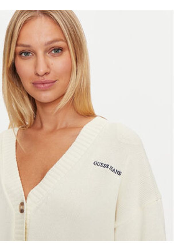 Guess Jeans Kardigan W4BR81 Z3HM1 Écru Regular Fit. Materiał: bawełna