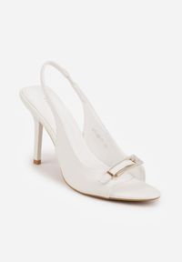 Born2be - Białe Sandały VICES na Szpilce z Klamerką z Cyrkoniami na Nosku Peep Toe Ismene. Okazja: na co dzień. Nosek buta: otwarty. Zapięcie: klamry. Kolor: biały. Materiał: jeans. Obcas: na szpilce. Styl: casual, elegancki #3