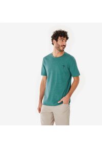 quechua - Koszulka turystyczna męska Quechua NH100. Kolor: niebieski, zielony, wielokolorowy. Materiał: tkanina, elastan, materiał, prążkowany, poliester, bawełna. Sport: turystyka piesza #1