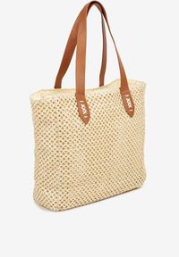 Renee - Beżowa Pleciona Torebka Shopper Ozdobiona Napisem Navinta. Kolor: beżowy. Wzór: napisy, aplikacja. Styl: casual