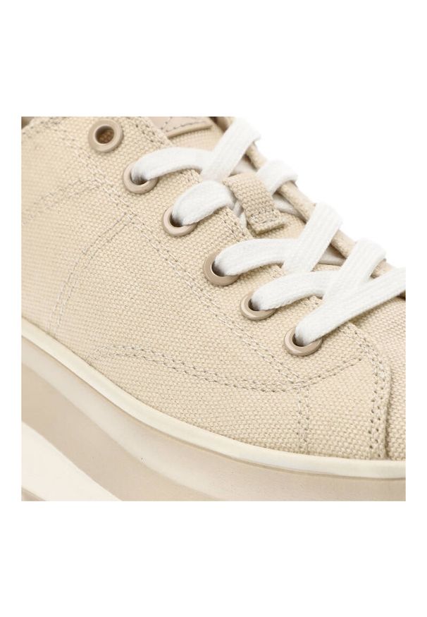 Beżowe Sneakersy Tamaris Damskie Buty Na Platformie. Zapięcie: sznurówki. Kolor: beżowy. Materiał: materiał. Wzór: aplikacja. Obcas: na platformie. Sport: turystyka piesza