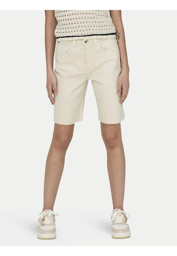 only - ONLY Szorty jeansowe Emily 15311258 Écru Mom Fit. Kolor: kremowy. Materiał: bawełna