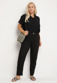Born2be - Czarne Spodnie z Lnem o Klasycznym Kroju Liravaia. Okazja: na co dzień. Kolor: czarny. Materiał: len. Styl: klasyczny #5