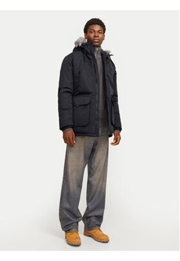 Jack & Jones Parka Construct 12258406 Czarny Regular Fit. Kolor: czarny. Materiał: syntetyk