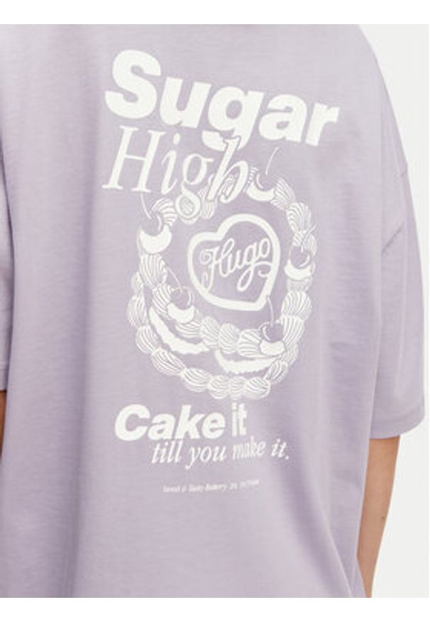 Hugo - HUGO T-Shirt Tee 50560772 Fioletowy Oversize. Kolor: fioletowy. Materiał: bawełna