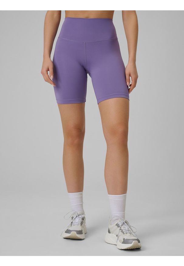 4f - 4F Legginsy kolarki treningowe damskie - fioletowe M. Stan: podwyższony. Kolor: fioletowy. Materiał: włókno