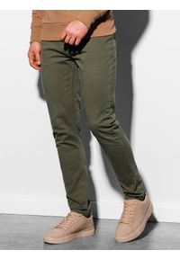 Ombre Clothing - Spodnie męskie w stylu chino - khaki P895 - L. Okazja: do pracy, na co dzień. Kolor: brązowy. Materiał: bawełna, tkanina, elastan. Styl: casual, klasyczny #3