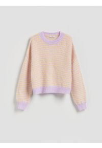 Reserved - Sweter w paski - wielobarwny. Materiał: wełna, dzianina. Wzór: paski