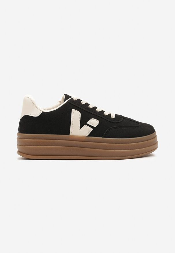 Born2be - Czarne Sneakersy w Stylu Tenisówek Ellienne. Okazja: na co dzień. Zapięcie: sznurówki. Kolor: czarny. Materiał: jeans