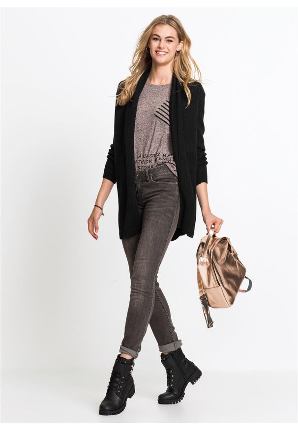 bonprix - Długi sweter bez zapięcia. Kolor: czarny. Długość: długie