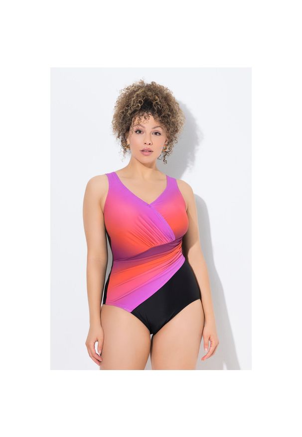 ULLA POPKEN - Damski Strój kąpielowy cieniowanie miękkie miseczki drapowanie. Kolekcja: plus size. Kolor: fioletowy. Materiał: poliamid, materiał, elastan