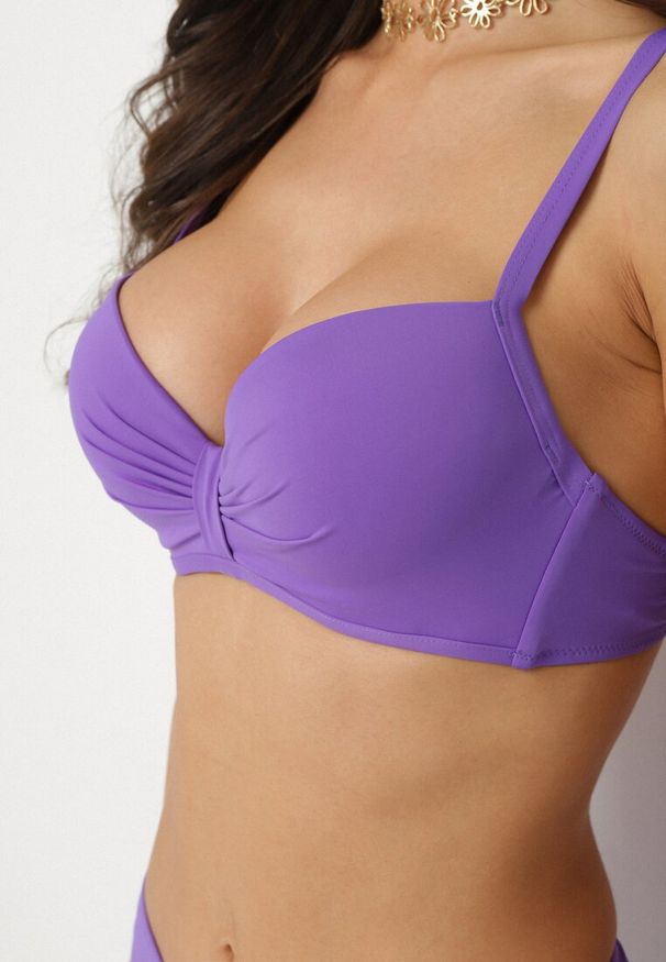 Born2be - Fioletowe Bikini Biustonosz z Marszczeniem i Majtki Figi z Dodatkowym Paero Ulosora. Kolor: fioletowy