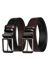 Dwustronny pasek męski w czarnym i ciemnobrązowym kolorze z obrotową klamrą Peterson PTN LZB-34-BLACK. Kolor: brązowy, wielokolorowy, czarny. Materiał: skóra. Styl: klasyczny #1