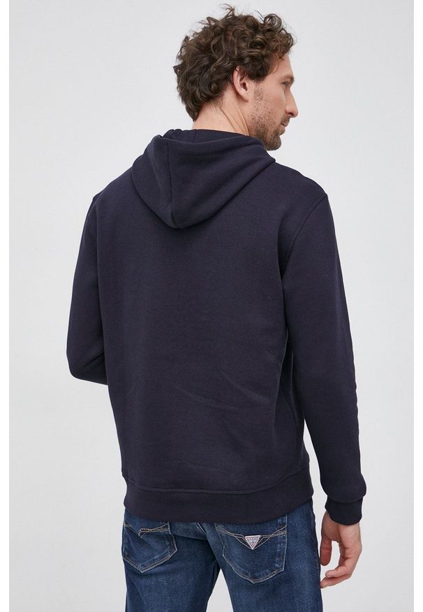 Guess Bluza męska kolor granatowy z kapturem melanżowa. Okazja: na co dzień. Typ kołnierza: kaptur. Kolor: niebieski. Materiał: bawełna. Wzór: melanż. Styl: casual